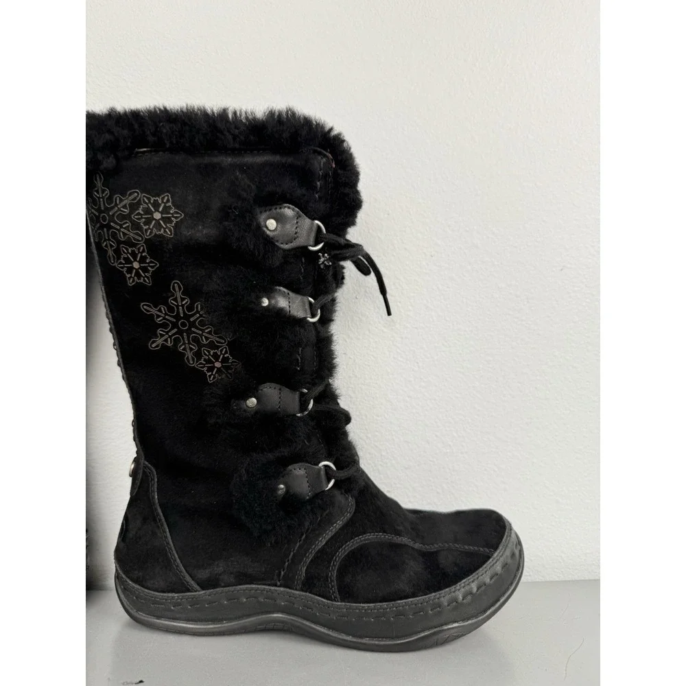 North Face Black Winter Boots Womens‎ 7 Insulated Suede Sheepskin Shearling Snow